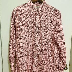 MANGO MAN Regular Fit Red Fish Print 🐟 Button Down Men’s XXL Shirt